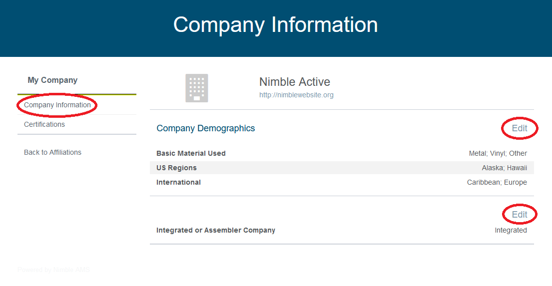 Screenshot: distribution information and company description